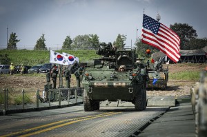 U.S. Army Soldiers assigned to the 814th Multi-Role Bridging Company, 11th Engineer Battalion, 2d Infantry Division Sustainment Brigade, 2d Infantry Division/ROK-U.S. Combined Division, crosses the Namhan River in a Stryker vehicle on a completed Improved Ribbon Bridge (IRB) during a wet-gap crossing training exercise during Ulchi Freedom Shield in Yeoju-si Gyeonggi-do, South Korea, Aug. 27, 2025. The IRB allows forces to maneuver across rivers, lakes, or other water obstacles.



Ulchi Freedom Shield is an annual combined exercise conducted in support of the ROK-U.S. Mutual Defense Treaty signed in 1953. This combined exercise program highlights the ironclad commitment between the two nations to maintain a robust combined defense posture and to defend the people of the ROK from any threats. (U.S. Army photo by Sgt. Scott Sparks)